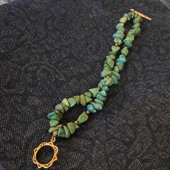 Turquoise chip bracelet double strand marked 925 I believe is Carolyn Pollack - Picture 2 of 7